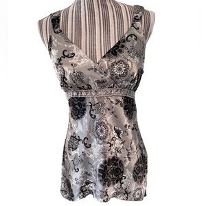 Black and Silver Fitted Embellished Camisole